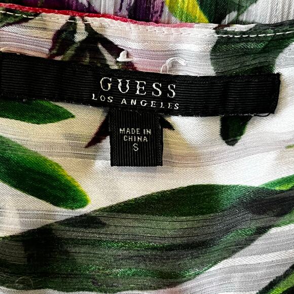 Guess Los Angeles Floral Flowy Mock-Wrap Top Small - Picture 6 of 6